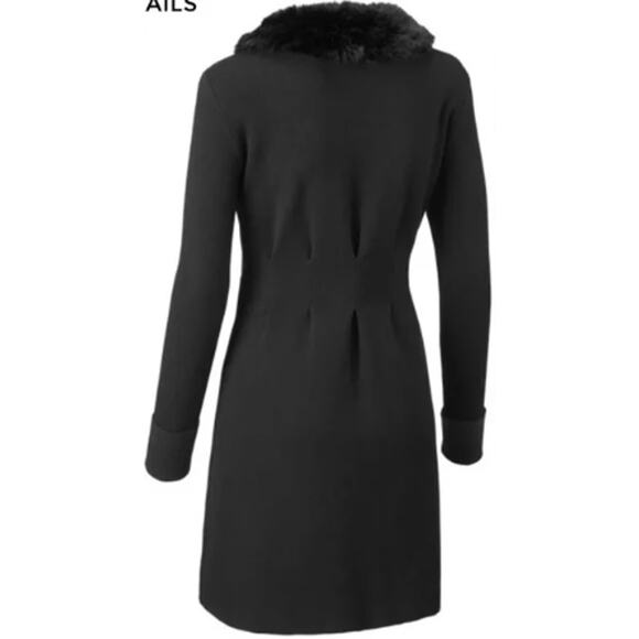 Cabi Dynasty Sweater #3679 Black Long Line Fur Collar  Cardigan Women's Large - Picture 2 of 6